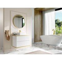 Vente-unique Fluted Wall-Hung Vanity Unit With Gold Trim - White - W80 Cm - KELIZA