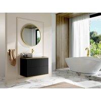 Vente-unique Fluted Wall-Hung Vanity Unit With Gold Trim - Black - W80 Cm - KELIZA