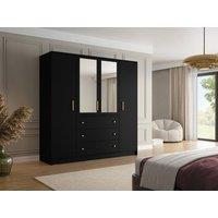 Vente-unique Wardrobe With 4 Doors & 3 Drawers - With Mirrors - W196 Cm - Black