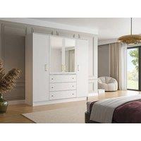 Vente-unique Wardrobe With 4 Doors & 3 Drawers - With Mirrors - W196 Cm - White