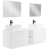 Vente-unique Suspended Bathroom Furniture With Double Sink & Mirrors - White