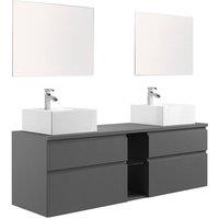 Vente-unique Wall-Mounted Bathroom Cabinet With Double Sink & Mirrors - Gray in Grey