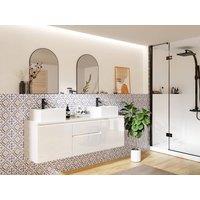 Vente-unique Wall-Hung Bathroom Unit With Double Basin - White - 150 Cm - JIMENA II