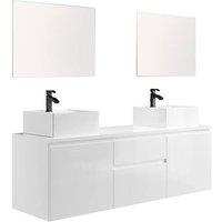 Vente-unique Wall-Mounted Bathroom Vanity Set With Double Sink & Mirrors - White