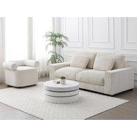 Vente-unique Round Swivel Coffee Table With 1 Niche In MDF - White Marble Effect