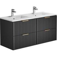 Vente-unique Ribbed Suspended Bathroom Unit With Built-In Washbasin - Black - 120
