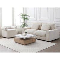 Vente-unique Swivel Coffee Table With 1 Drawer In MDF - White & Natural Marble in Light Oak
