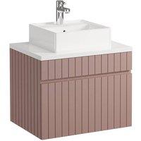 Vente-unique Wall-Mounted Pink Ribbed Bathroom Unit With Free-Standing Basin - 60