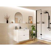 Vente-unique Fluted Wall-Hung Bathroom Unit With Inset Basin - Matt White - 80 Cm