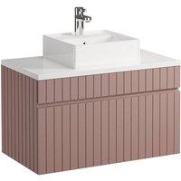 Vente-unique Wall-Mounted Pink Ribbed Bathroom Unit With Free-Standing Basin - 80