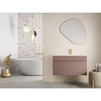 Vente-unique Fluted Wall-Hung Bathroom Unit In Pink With Inset Basin - 80 Cm