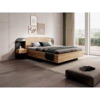 Vente-unique Ottoman Bed With Bedside Tables 160 X 200 Cm - With LED Lighting in Black | Size: Double