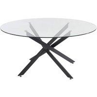 Vente-unique Round Dining Table for 6 Cm Tempered Glass & Black Metal - Clear