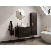 Vente-unique Fluted Wall-Hung Bathroom Unit With Countertop Basin & Tall Unit in Black