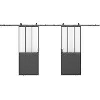 Vente-unique Surface-Mounted Studio-Style Double Sliding Door - Black & Frosted