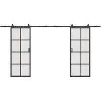 Vente-unique Double Sliding Door In Recess - Aluminum & Tempered Glass - 2 X H205 in Black