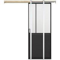 Vente-unique Sliding Studio-Style Pocket Door - Black With Frosted Tempered Glass