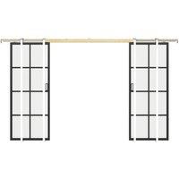 Vente-unique Double Sliding Door With Pocket System In Aluminum & Tempered Glass in Black