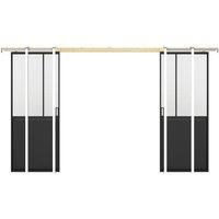 Vente-unique Double Sliding Studio-Style Pocket Door - Black & Tempered Glass - 2