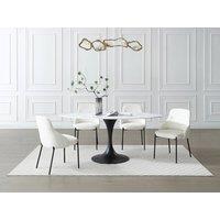 Vente-unique 8-Person Ceramic & Black Metal Dining Table - White Marble Effect