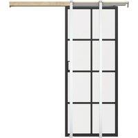 Vente-unique Sliding Door With Pocket Door System In Aluminum & Tempered Glass in Black