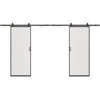 Vente-unique Double Sliding Flush Door - Aluminum & Frosted Tempered Glass - 2 X in Black