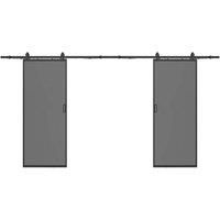 Vente-unique Double Sliding Door Flush Mount - Aluminum & Smoked Tempered Glass in Black