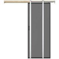 Vente-unique Sliding Door With Pocket Door System - Aluminum & Smoked Tempered in Black