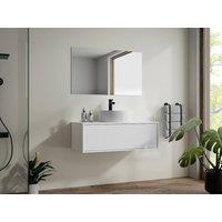 Vente-unique White Wall-Hung Bathroom Unit With Single Round Basin - 94 Cm - TEANA