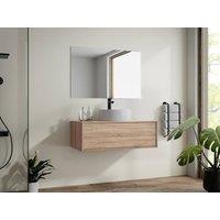 Vente-unique Light Natural Wall-Hung Bathroom Unit With Single Round Basin - 94 Cm in Light Oak