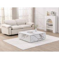 Vente-unique Coffee Table With 2 Drawers In MDF - W90 Cm - White Marble Effect