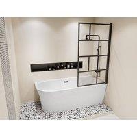Vente-unique White Bathtub Shower With Swiveling Bathtub Screen - 201 L - Right
