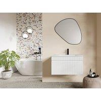 Vente-unique Fluted Wall-Hung Vanity Unit In White - 80 Cm - SATARA