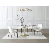 Vente-unique 8 - Seater Dining Table In Ceramic & Golden Metal - White & Grey in Metallic Gold