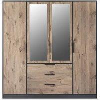 Vente-unique Wardrobe With 4 Doors & 3 Drawers - With Mirrors - W196 Cm - Natural in Black