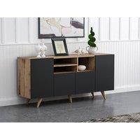 Vente-unique Sideboard With 4 Doors & 3 Niches - Black & Natural - MOSTIA