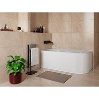 Vente-unique Fluted Corner Bathtub - 170 X 80 X 60 Cm - Acrylic - Matt White | Size: 1700mm x 800mm