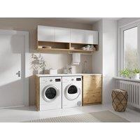 Vente-unique Utility Room Units for Washing Machine With Worktop - W182 Cm - White in Light Oak