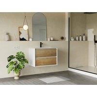 Vente-unique Wall-Hung Vanity Unit - Natural & White - 80 Cm - LANNICK in Light Oak