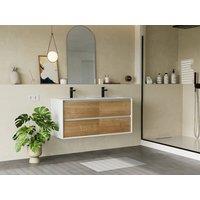 Vente-unique Wall-Hung Vanity Unit - Light Natural & White - 120 Cm - LANNICK in Light Oak
