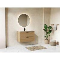 Vente-unique Fluted Wall-Hung Vanity Unit - 2 Drawers - Light Natural - 80 Cm in Light Oak