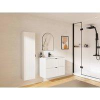 Vente-unique Fluted Wall-Hung Bathroom Unit With Inset Basin & Tall Unit - Matt in White