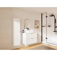 Vente-unique Fluted Wall-Hung Bathroom Unit With Countertop Basin & Tall Unit in White