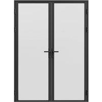 Vente-unique Reversible Double Swing Door Block In Aluminum & Frosted Tempered in Black