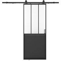 Vente-unique Workshop Sliding Door With Flush Mount System - Black & Frosted