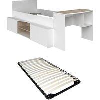 Vente-unique Combination Bed 90 X 190/200 Cm With Desk & Storage - White and in Light Oak | Size: Single