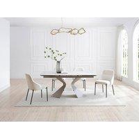 Vente-unique Extendable Dining Table for 6 To 10 People In Ceramic, Tempered Glass in Taupe