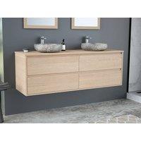 Vente-unique Bathroom Unit With Double Stone Countertop Basin & Mirror - Oak in Light Oak