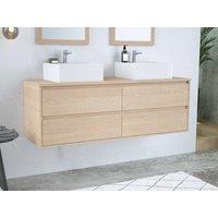 Vente-unique Bathroom Unit With Double Ceramic Countertop Basin & Mirror - Oak in Light Oak