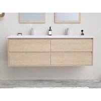 Vente-unique Bathroom Unit With Inset Basin & Mirror - Oak Veneer - 150 Cm in Light Oak